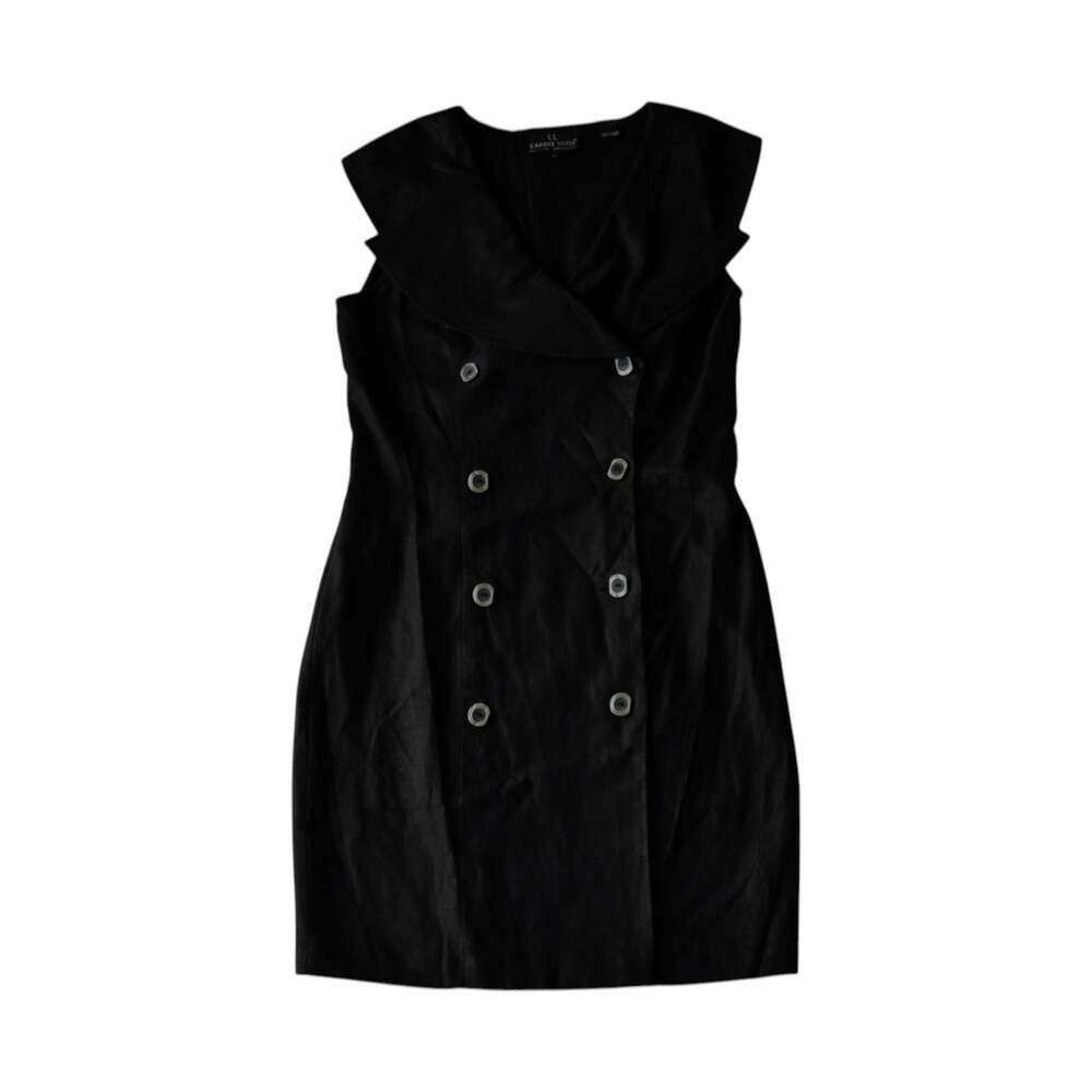 Vintage Black Linen Double Breasted Sheath Dress Size 10P